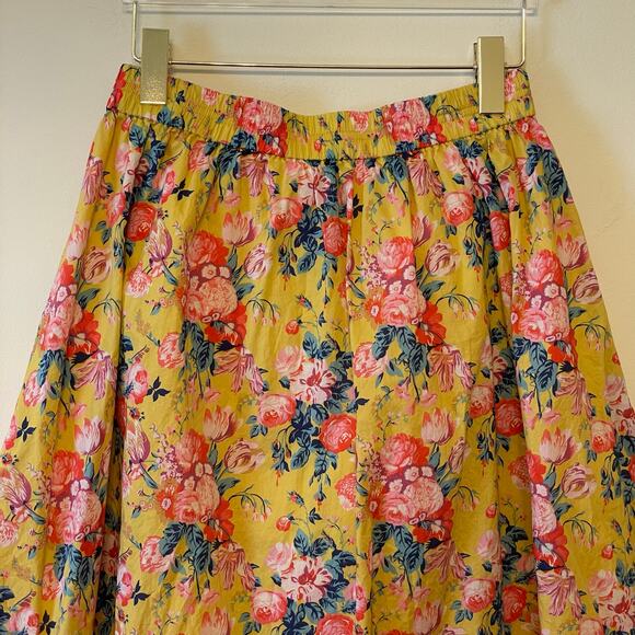 J. Crew 4 midi skirt floral summer garden elegant yellow floral fit & flare - Picture 6 of 7